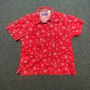 Wrangler Blues Western Men M Red Bandana Horseshoe Print Pearl Snap Shirt Short